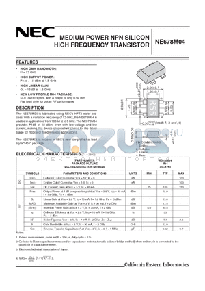 NE678M04-T2 datasheet - MEDIUM POWER NPN SILICON HIGH FREQUENCY TRANSISTOR