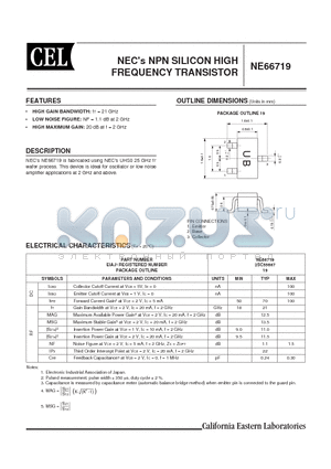 NE66719-T1 datasheet - NECs NPN SILICON HIGH FREQUENCY TRANSISTOR