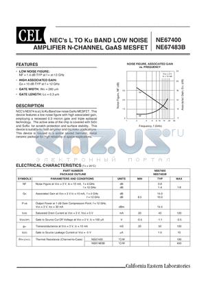NE67400 datasheet - NECs L TO Ku BAND LOW NOISE AMPLIFIER N-CHANNEL GaAS MESFET