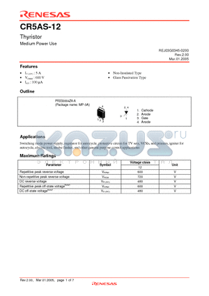 CR5AS-12-T13 datasheet - Thyristor Medium Power Use