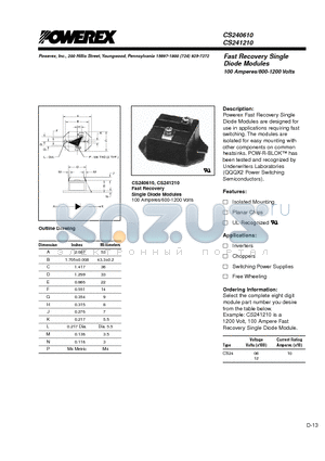 CS240610 datasheet - Fast Recovery Single Diode Modules 100 Amperes/600-1200 Volts