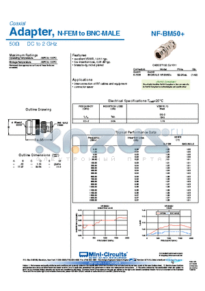 NF-BM50 datasheet - N-FEM to BNC-MALE