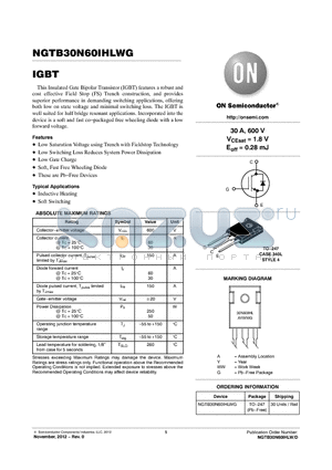 NGTB30N60IHLWG datasheet - Insulated Gate Bipolar Transistor (IGBT)