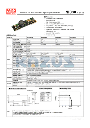NID30S24-12 datasheet - 12.5~30W DC-DC Non-isolated Single Output Converter