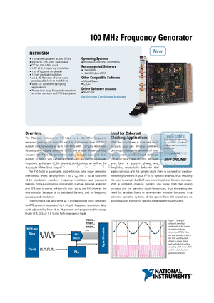 NIPXI-5404 datasheet - 9 kHz to 105 MHz sine wave/DC to 100 MHz clock/1.07 lHz frequency resolution