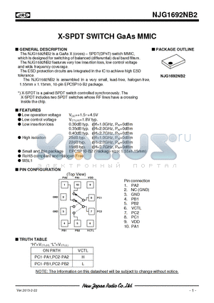 NJG1692NB2 datasheet - X-SPDT SWITCH GaAs MMIC