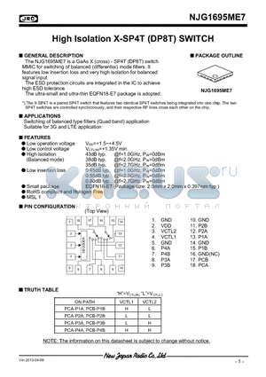 NJG1695ME7 datasheet - High Isolation X-SP4T (DP8T) SWITCH