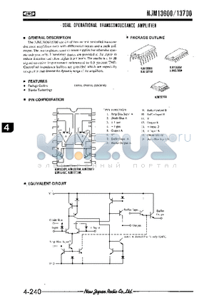 NJM13600M datasheet - DUAL OPERATIONAL TRANSCONDUCTANCE AMPLIFIER