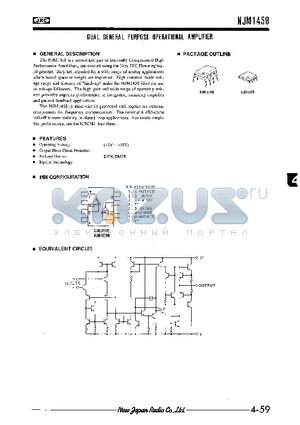 NJM1458D datasheet - DUAL CENERAL PURPOSE OPERATIONAL AMPLIFIER