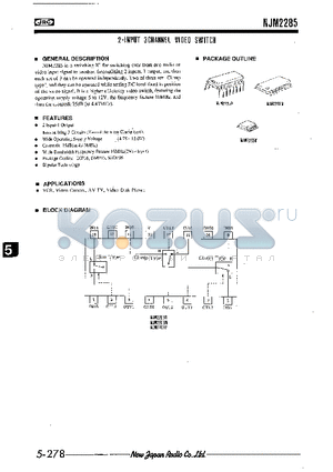 NJM2285D datasheet - 2-INPUT 3CHANNEL VIDEO SWITCH