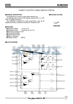 NJM2596 datasheet - 5-INPUT 3-OUTPUT VIDEO SWITCH FOR S2