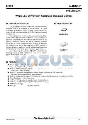 NJU6051 datasheet - White LED Driver with Automatic Dimming Control