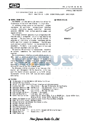 NJU6465 datasheet - 12-CHARACTER 4-LINE DOT MATRIX LCD CONTROLLER DRIVER