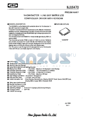 NJU6470F datasheet - 16-CHARACTER 1-LINE DOT MATRIX LCD CONTROLLER DRIVER WITH KEYSCAN