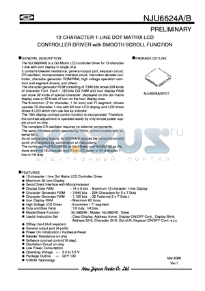 NJU6624A datasheet - 12-CHARACTER 1-LINE DOT MATRIX LCD CONTROLLER DRIVER with SMOOTH SCROLL FUNCTION