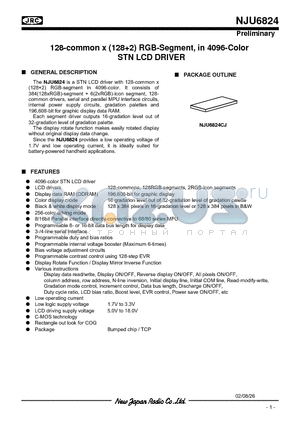 NJU6824 datasheet - 128-common x (1282) RGB-Segment, in 4096-Color STN LCD DRIVER