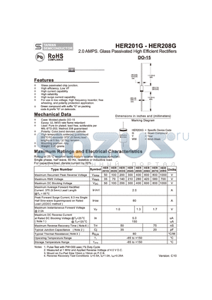 HER203G datasheet - 2.0 AMPS. Glass Passivated High Efficient Rectifiers