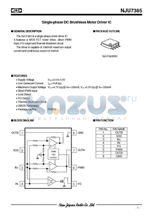 NJU7365 datasheet - Single-phase DC Brushless Motor Driver IC