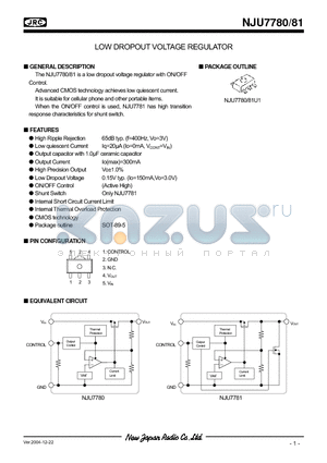 NJU7780U1 datasheet - LOW DROPOUT VOLTAGE REGULATOR