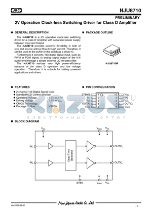 NJU8710 datasheet - 2V Operation Clock-less Switching Driver for Class D Amplifier