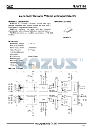 NJW1191 datasheet - 4-channel Electronic Volume with Input Selector