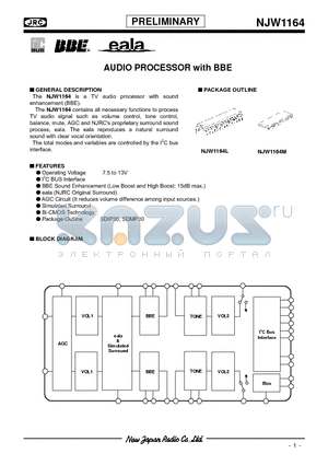 NJW1164M datasheet - AUDIO PROCESSOR with BBE