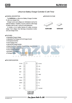 NJW4100V datasheet - Lithium-ion Battery Charger Controller IC with Timer