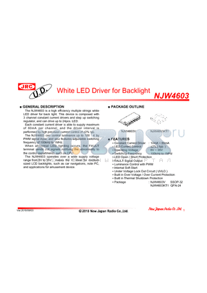 NJW4603KT1 datasheet - White LED Driver for Backlight