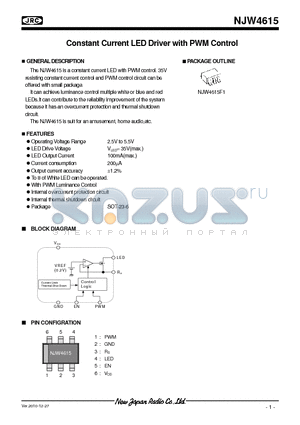 NJW4615 datasheet - Constant Current LED Driver with PWM Control