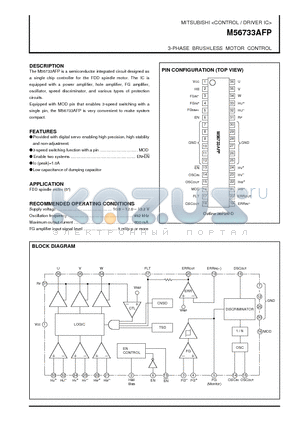 M56733 datasheet - 3-PHASE BRUSHLESS MOTOR CONTROL