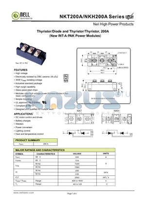 NKH200A datasheet - Thyristor/Diode and Thyristor/Thyristor, 200A(New INT-A-PAK Power Modules)