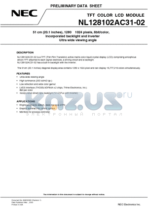 NL128102AC31-02 datasheet - TFT COLOR LCD MODULE