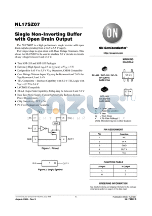 NL17SZ07DFT2 datasheet - Single Non−Inverting Buffer with Open Drain Output