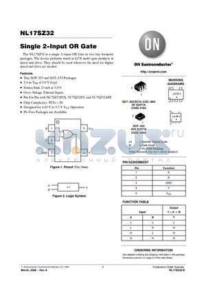 NL17SZ32 datasheet - Single 2−Input OR Gate