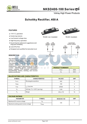 NKSD400-100I datasheet - Schottky Rectifier, 400 A