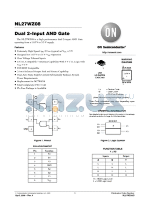 NL27WZ08 datasheet - Dual 2−Input AND Gate