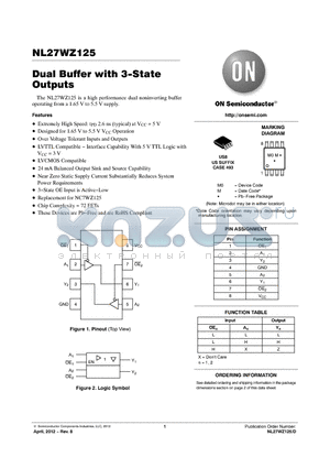 NL27WZ125USG datasheet - Dual Buffer with 3-State Outputs