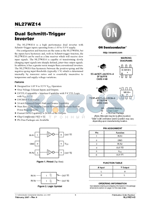 NL27WZ14DTT1G datasheet - Dual Schmitt−Trigger Inverter