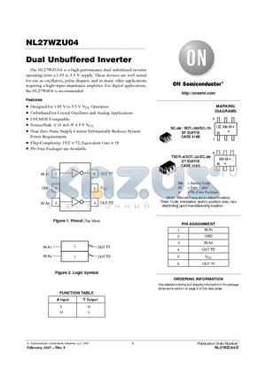 NL27WZU04 datasheet - Dual Unbuffered Inverter