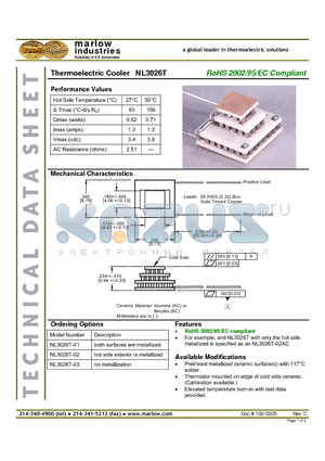 NL3026T-02 datasheet - Thermoelectric Cooler