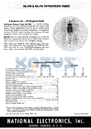 NL740 datasheet - THYRATRON TUBES 4 Amperes dc - 50 Amperes Peak