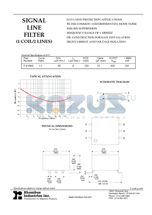 F-2106G datasheet - SIGNAL LINE FILTER