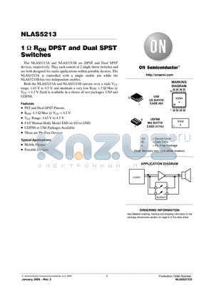 NLAS5213 datasheet - 1 RON DPST and Dual SPST Switches