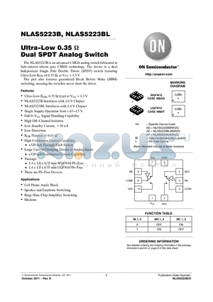 NLAS5223BL datasheet - Ultra-Low 0.35 Dual SPDT Analog Switch