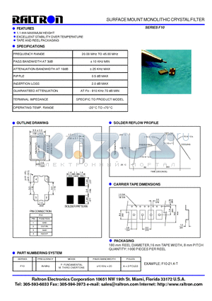 F10F datasheet - SURFACE MOUNT MONOLITHIC CRYSTAL FILTER