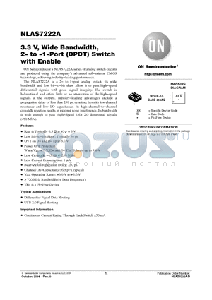 NLAS7222A datasheet - 3.3 V, Wide Bandwidth, 2− to −1−Port (DPDT) Switch with Enable