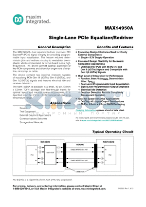 MAX14950A datasheet - Single-Lane PCIe Equalizer/Redriver