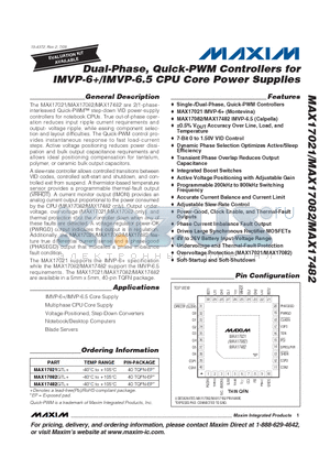 MAX17021 datasheet - Dual-Phase, Quick-PWM Controllers for IMVP-6/IMVP-6.5 CPU Core Power Supplies