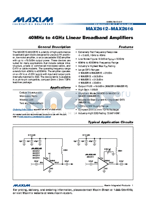 MAX2612 datasheet - 40MHz to 4GHz Linear Broadband Amplifiers