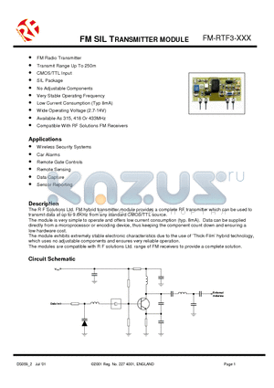 FM-RTF3-XXX datasheet - FM SIL TRANSMITTER MODULE